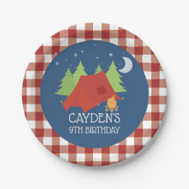 Platos de fiesta de cumpleaños de camping a cuadro