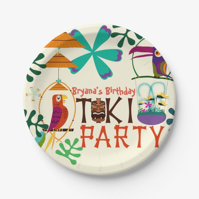 Platos de fiesta de cumpleaños de pájaros Tiki Vin (Anverso)