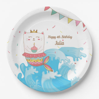 Platos de fiesta de cumpleaños de sirena de gato