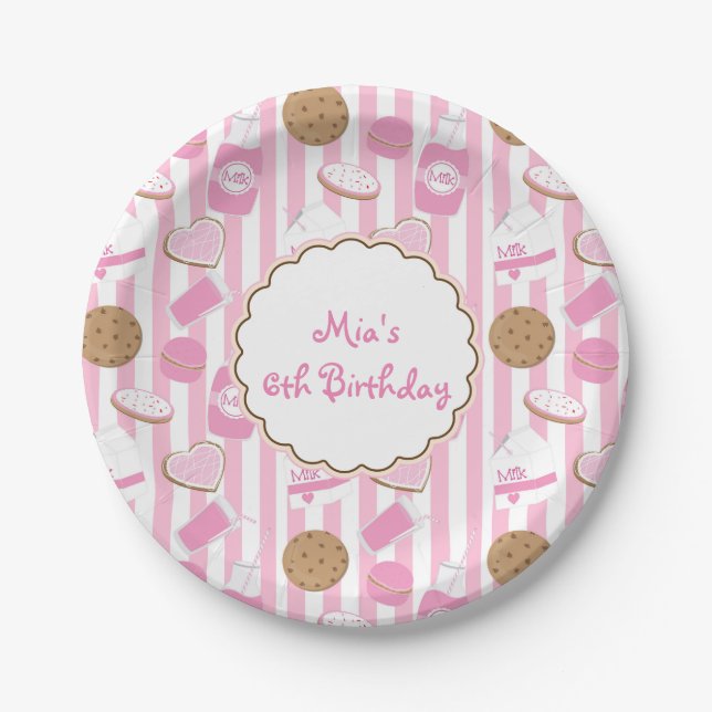 Platos de fiesta de cumpleaños para niñas rosadas  (Anverso)