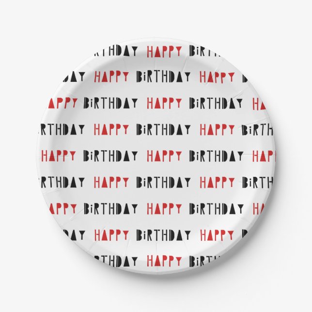 Platos de fiesta de cumpleaños rojos y negros feli (Anverso)