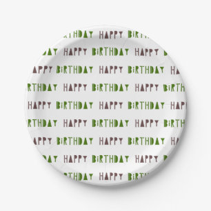 Platos de fiesta de cumpleaños verde y marrón