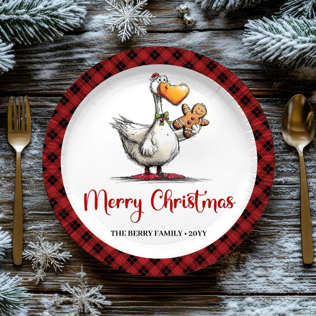 Platos de fiesta de dibujos animados de ganso tont (Christmas Funny Silly Goose Cartoon Party Plates Set)