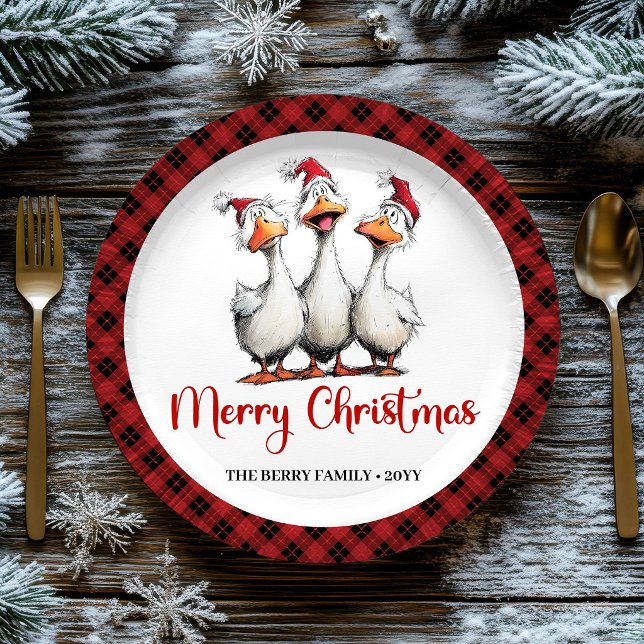 Platos de fiesta de dibujos animados de gansos ton (Christmas Funny Silly Geese Cartoon Party Plates)