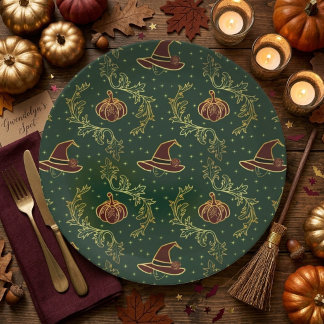 Platos de fiesta de Halloween Elegantes Brujos Whi