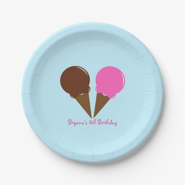 Platos de fiesta de helado de chocolate y fresa (Anverso)