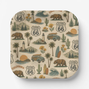 Platos de Fiesta de la Ruta 66 Retro California