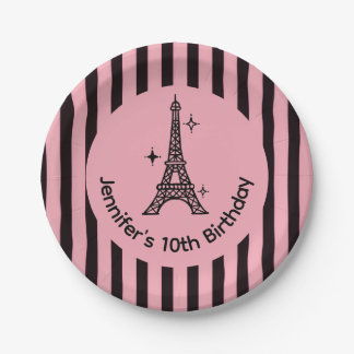 Platos de fiesta de la Torre Eiffel de París rosa