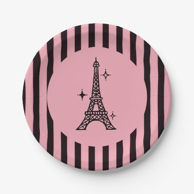 Platos de fiesta de la Torre Eiffel de París rosa (Anverso)