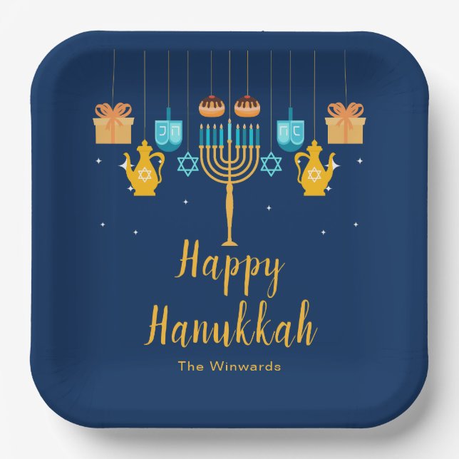 Platos de fiesta de Menorah Hanukkah (Anverso)