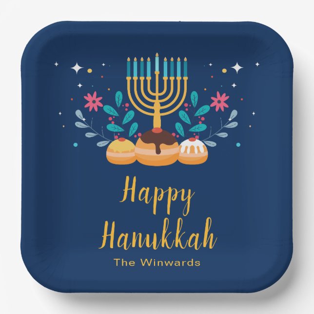 Platos de fiesta de Menorah Hanukkah (Anverso)