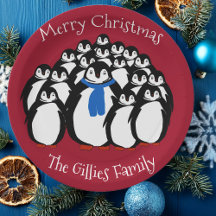Platos de fiesta de Navidad Familia de pingüinos l