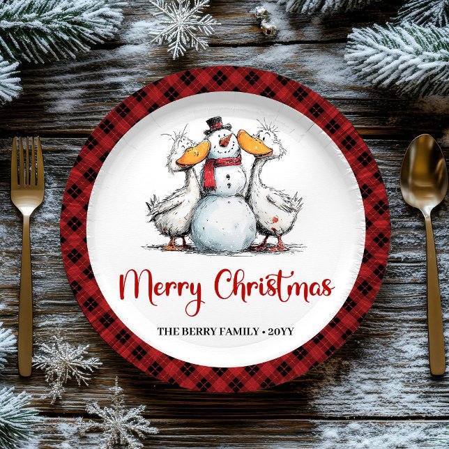 Platos de Fiesta de Navidad Humor Extravagante Gan (Christmas Quirky Silly Geese Humor Party Plates)
