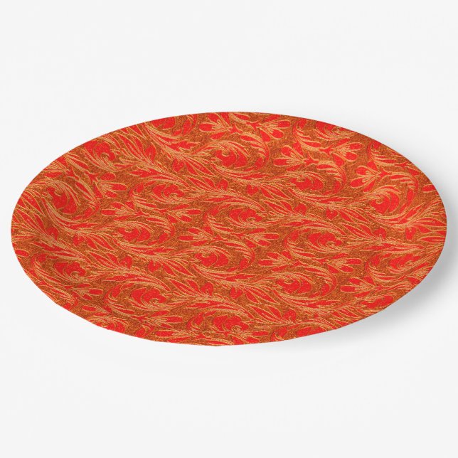 PLATOS DE FIESTA de Olas metálicas-Naranja-PAPEL (Angular)