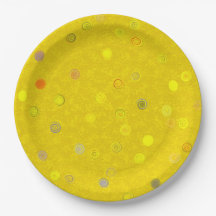 Platos de fiesta de papel amarillo con espirales d