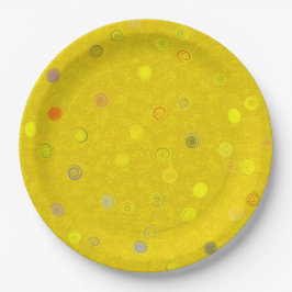 Platos de fiesta de papel amarillo con espirales d