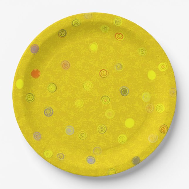 Platos de fiesta de papel amarillo con espirales d (Anverso)