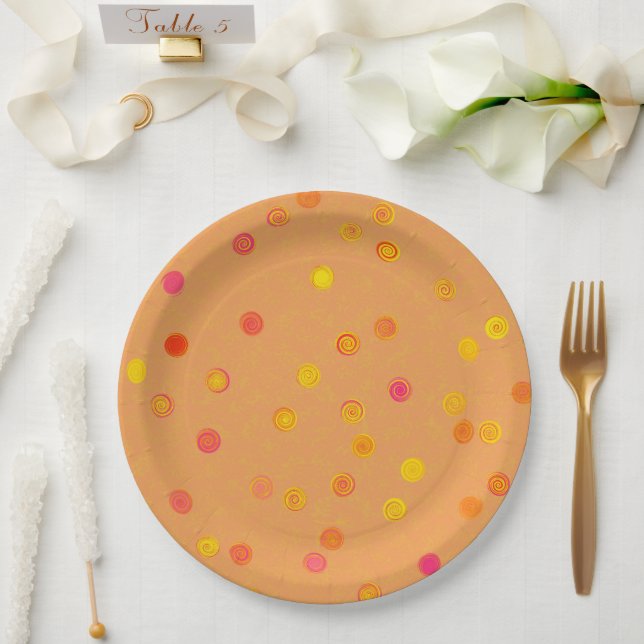 Platos de fiesta de papel naranja con espirales de (Boda)