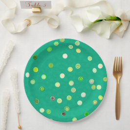 Platos de fiesta de papel verde con espirales de l