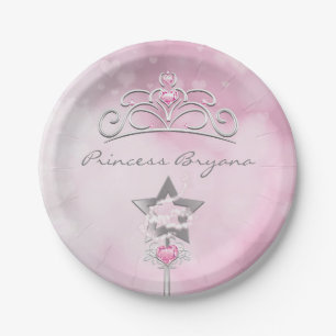 Platos de fiesta de plata rosa Princesa Varita y C