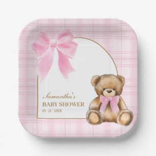 Platos de fiesta del oso de peluche rosa a cuadros