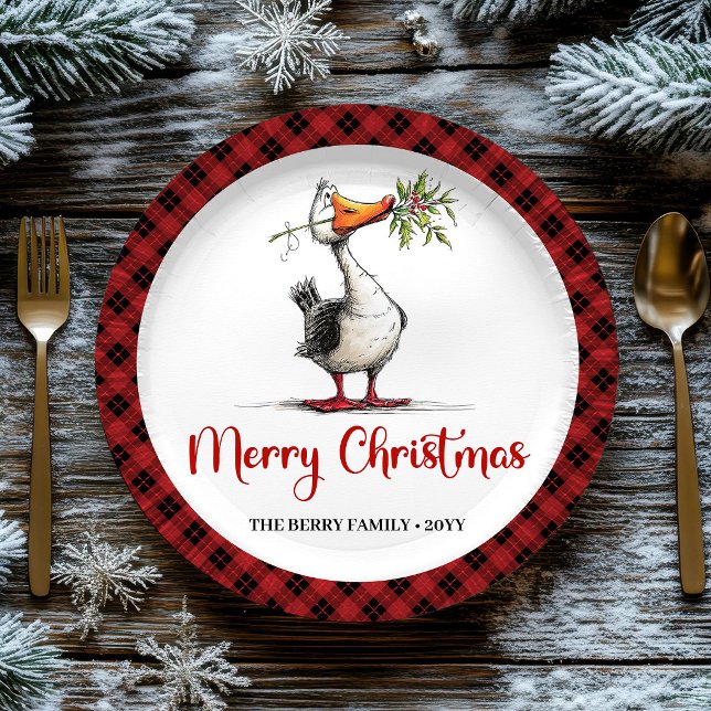 Platos de fiesta divertidos, caprichosos de Navida (Christmas Whimsical Silly Goose Funny Party Plates)
