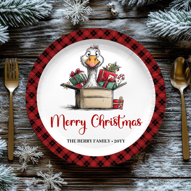 Platos de Fiesta Divertidos con Humor de Ganso de  (Christmas Cartoon Goose Humor Playful Party Plates)