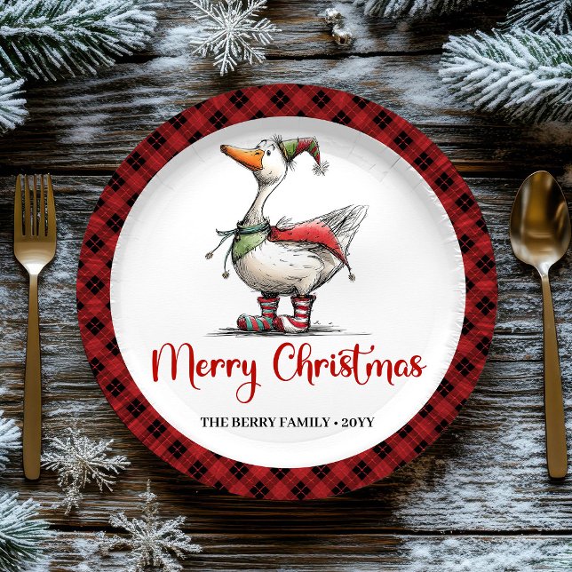 Platos de fiesta divertidos y juguetones de ganso  (Christmas Whimsy Goose Funny Playful Party Plates)