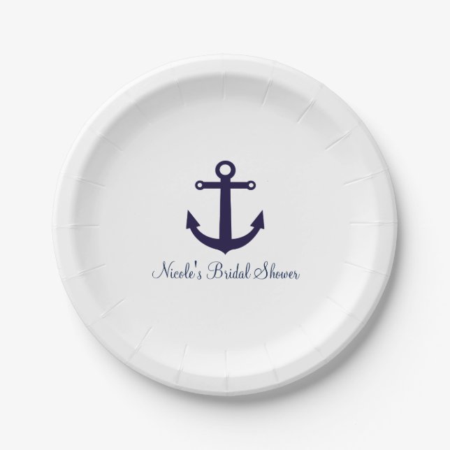 Platos de fiesta elegantes náuticos de ancla azul  (Anverso)