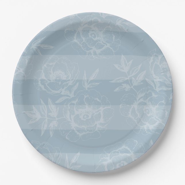 Platos de fiesta para cenar con raya floral azul (Anverso)