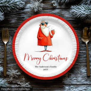 Platos de fiesta para niños con Santa Claus acuare