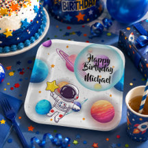 Platos de fiesta personalizados de astronauta y pl