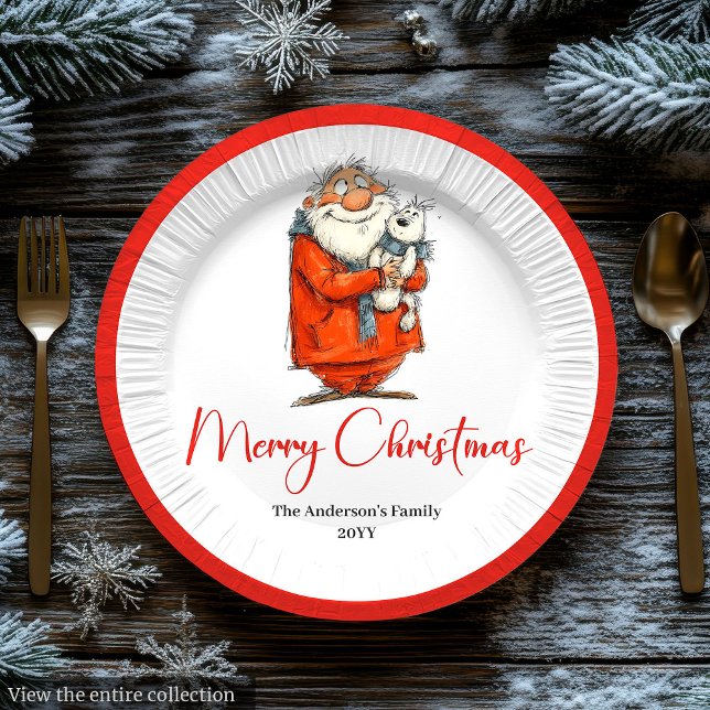 Platos de fiesta personalizados de Papá Noel con a (Funny Watercolor Santa Personalized Party Plates)