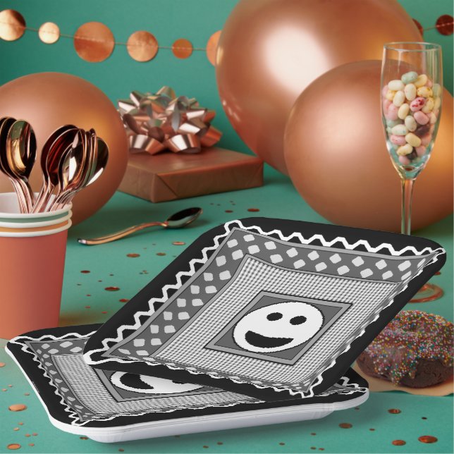 Platos de fiesta Smile Tile en B y N (Multi)
