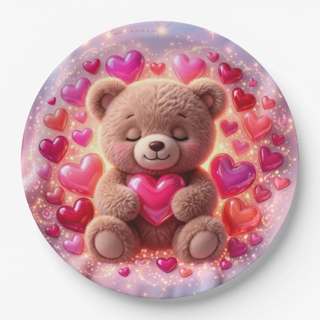 Platos de fiesta Teddy Love 💖 Plato de papel (Anverso)