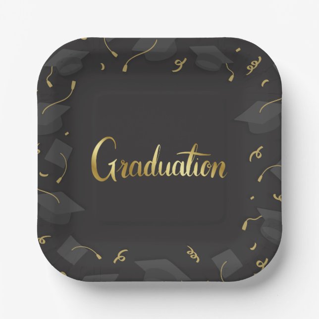 Platos de Graduación de Gorra y Confeti (Anverso)