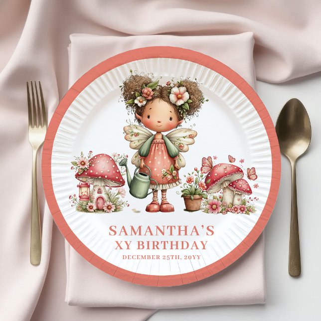 Platos de Hongo Rosa para Cumpleaños Mágico de Had (Magical Fairy 5th Birthday Pink Mushroom Plates)