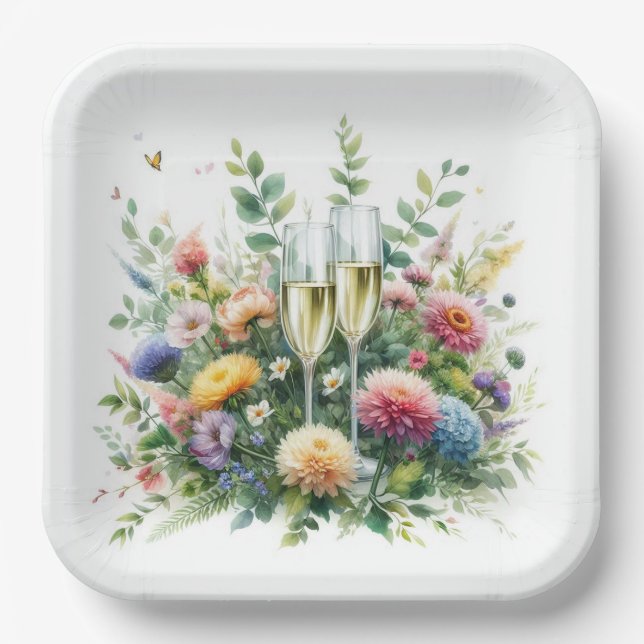 Platos de Jardín de Champán Floral (Anverso)