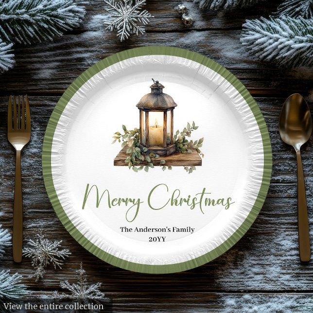 Platos de linterna de Navidad en acuarela Boho aco (Cozy Boho Watercolor Christmas Lantern Plates)
