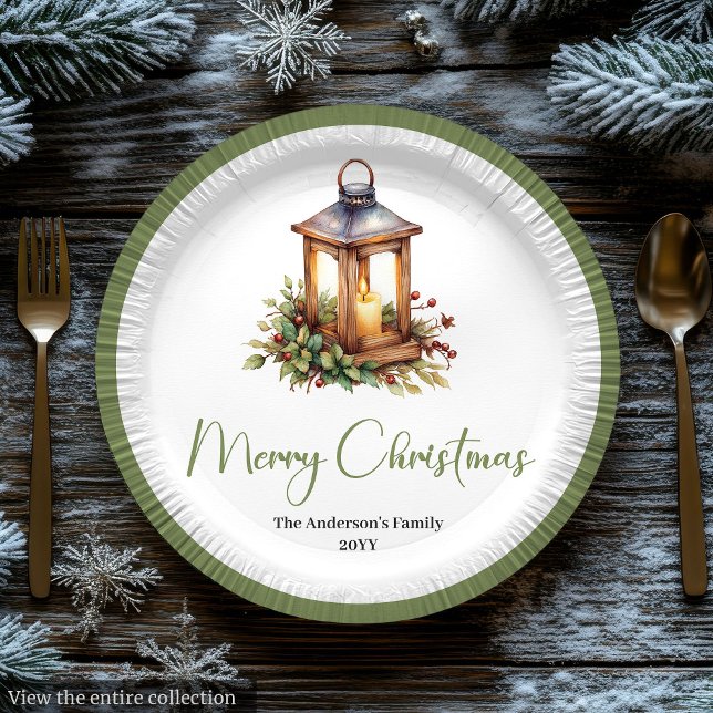 Platos de linterna navideños rústicos bohemios ele (Elegant Bohemian Rustic Christmas Lantern Plates)