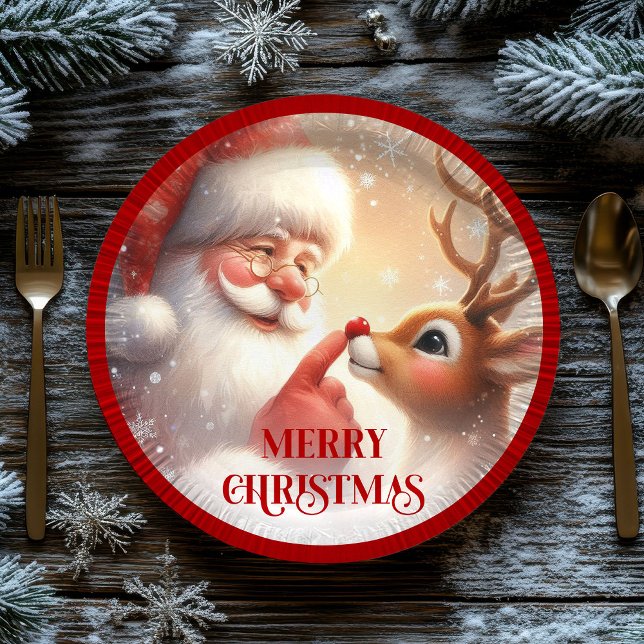 Platos de Navidad de Papá Noel alegre Rudolph (Cheerful Santa Claus Rudolph Christmas Plates)