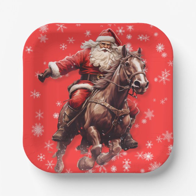 Platos de Navidad de Santa a caballo (Anverso)