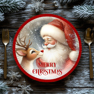 Platos de Navidad para Niños con Santa y Rudolph A