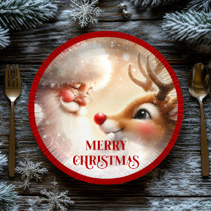 Platos de Navidad para niños Santa y Rudolph Nariz