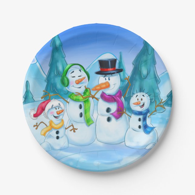 Platos de Navidades de hombre de nieve y familia (Anverso)
