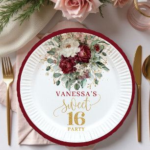 Platos de oro rosa burgundy opulentos para Sweet 1