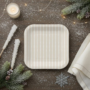 Platos de papel a rayas beige luz modernos