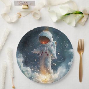 Platos de papel abstractos de astronauta
