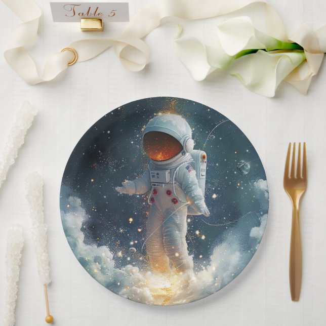 Platos de papel abstractos de astronauta (Boda)