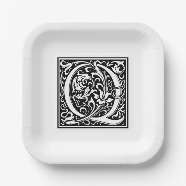 Platos de papel alfabeto “Q” de William Morris (Anverso)